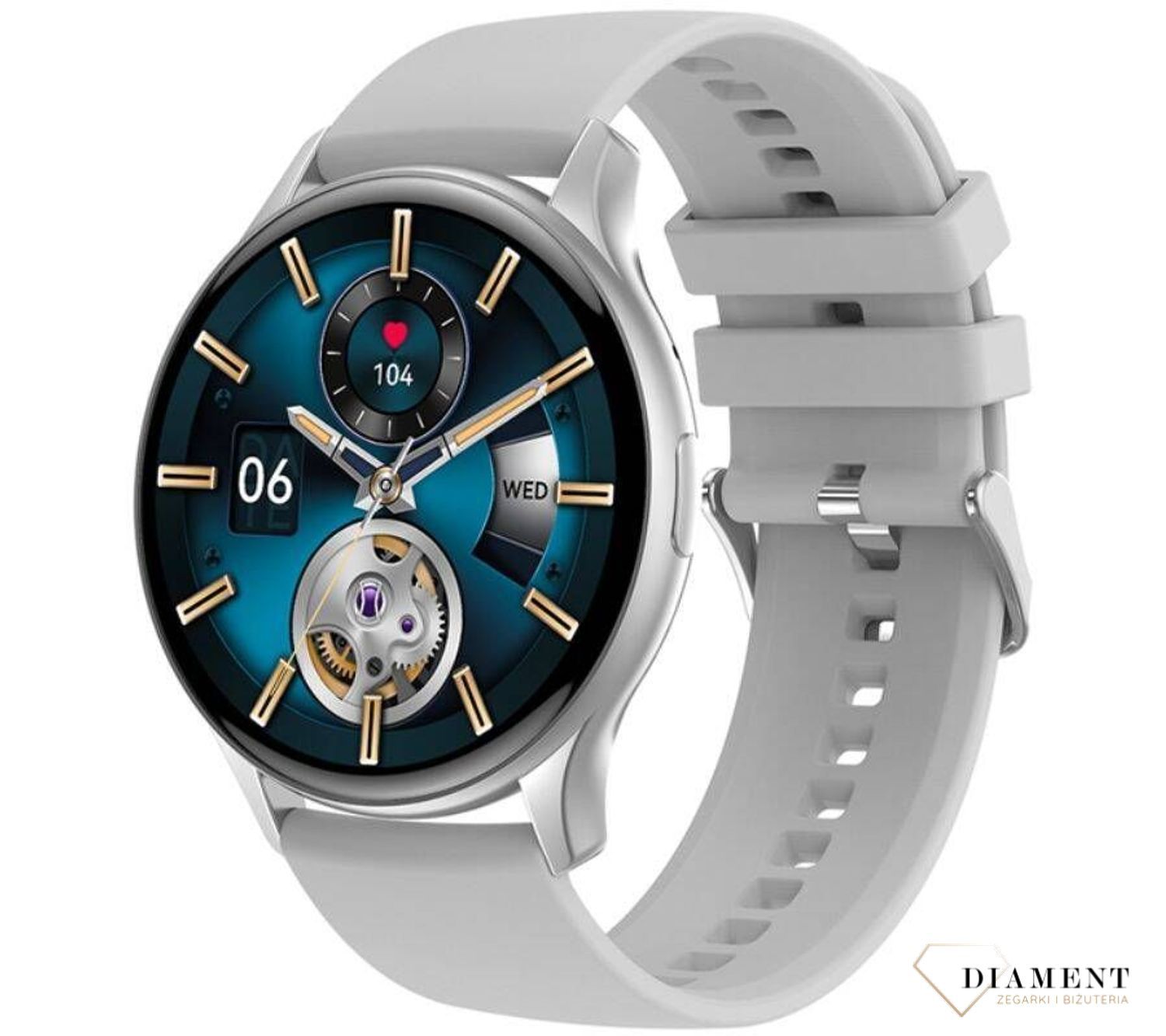 Smartwatch damski Rubicon z rozmowami szary pasek RNCF11. Smartwatch damski na prezent. Zegarek sportowy damski. Smartwatch na silikonowym pasku. Smartwatch z rozmowami telefonicznymi..jpg